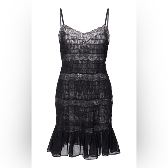 VALENTINO
Lace-Trimmed Shirred Silk Chiffon Mini Dress - Picture 2 of 7